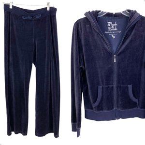 Vintage Y2K velour Track Suit stretch Velvet Low Rise Wide Leg pants hoodie XL